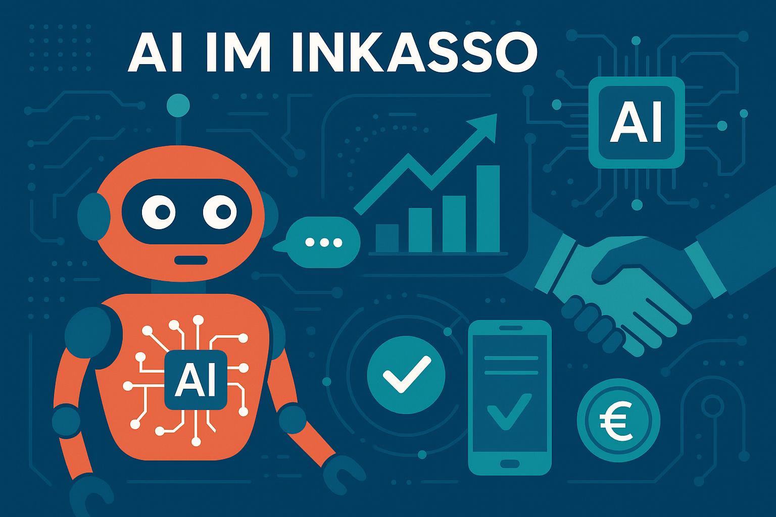 bild-ki-recherche-22 Illustration: Roboter mit KI-Chip, daneben Diagramm, Checkmarken und Handy; verdeutlicht KI-Datenanalyse und automatisierte Bewertung.